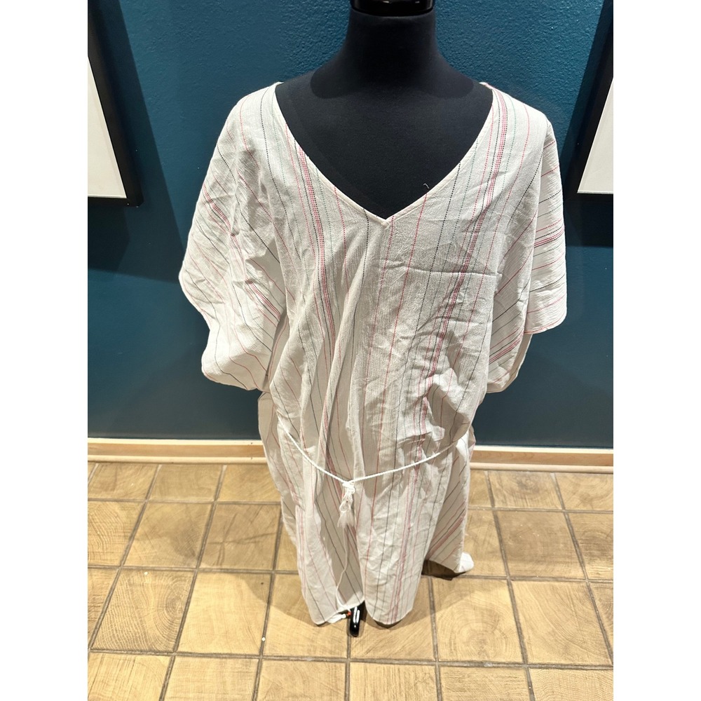 Lane Bryant Kaftan Dress Womens 30/32 White NWT Striped Tassel Coverup